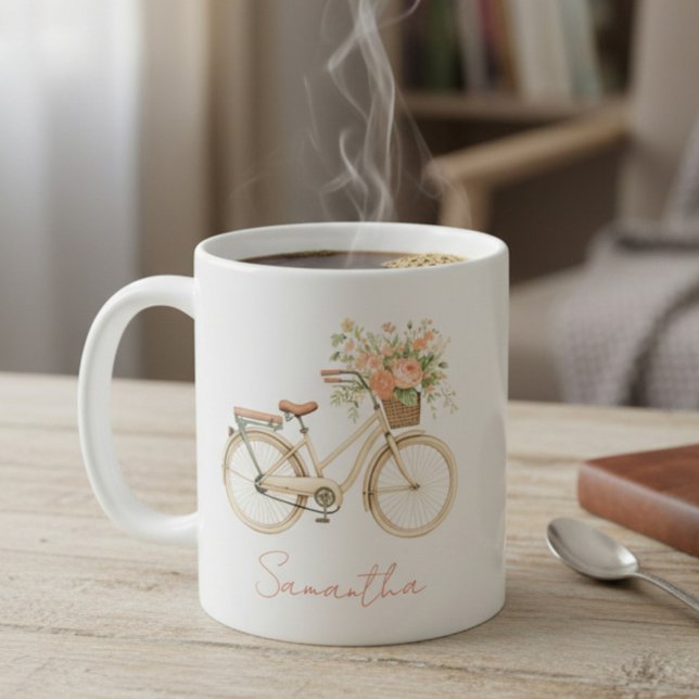 Mug Monogramme Floral Vélo Vintage (Créateur téléchargé)
