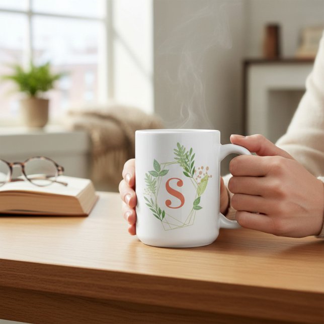 Mug Monogramme Floral Vert (Créateur téléchargé)