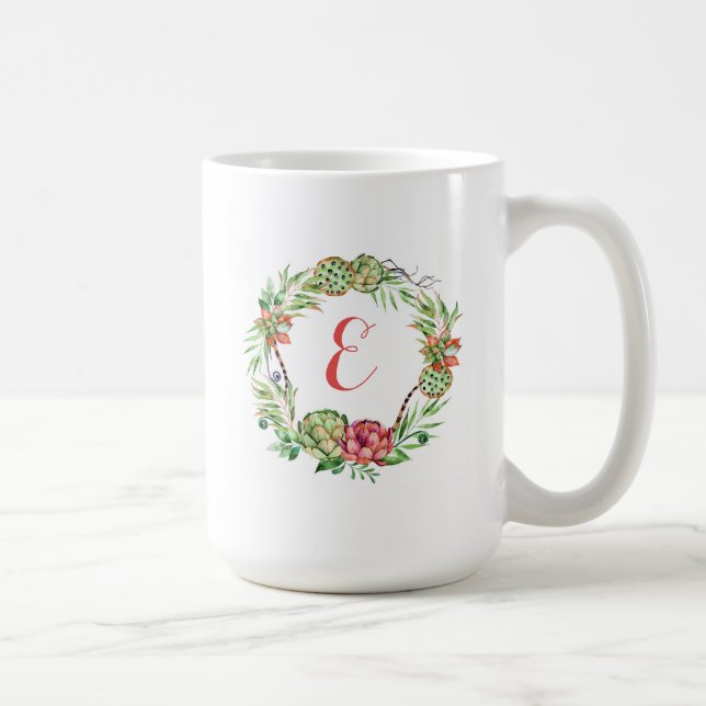 Mug Monogramme floral vintage du Succulent | de (Droite)
