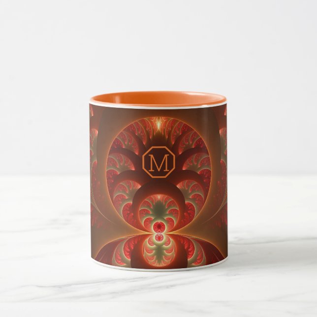 Mug Monogramme fractal orange rouge abstrait lumineux (Centre)