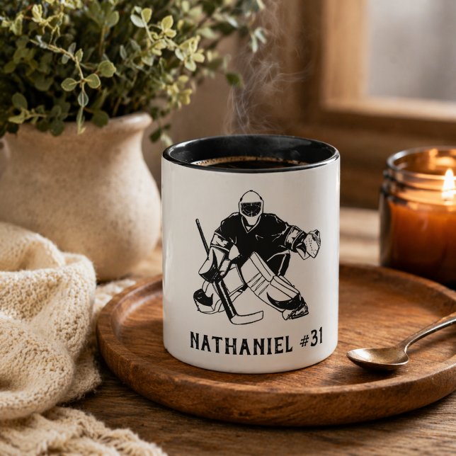 Mug Monogramme Gardien de but de hockey sur glace  (Créateur téléchargé)