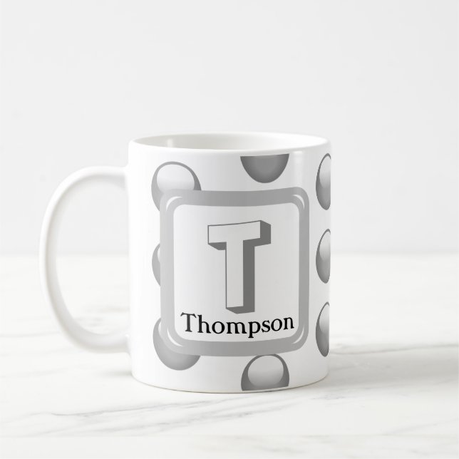 Mug Monogramme géométrique argenté élégant à pois (Gauche)