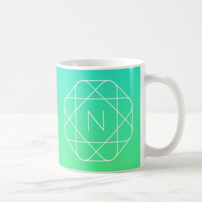 Mug Monogramme géométrique cool | Dégradé bleu et vert (Droite)