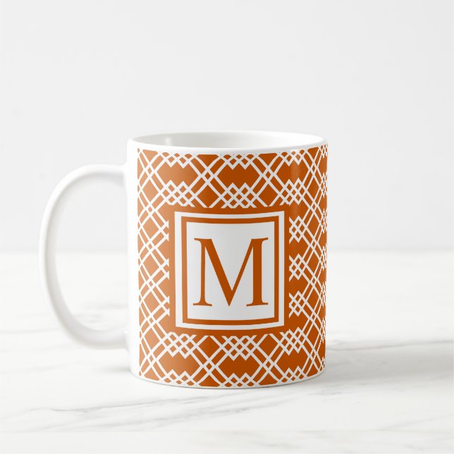 Mug Monogramme géométrique en treillis moderne orange  (Gauche)