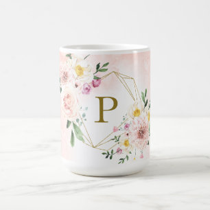 Mug Monogramme géométrique floral rose doré