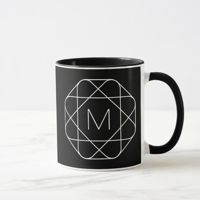 Mug Monogramme géométrique noir et blanc (Droite)