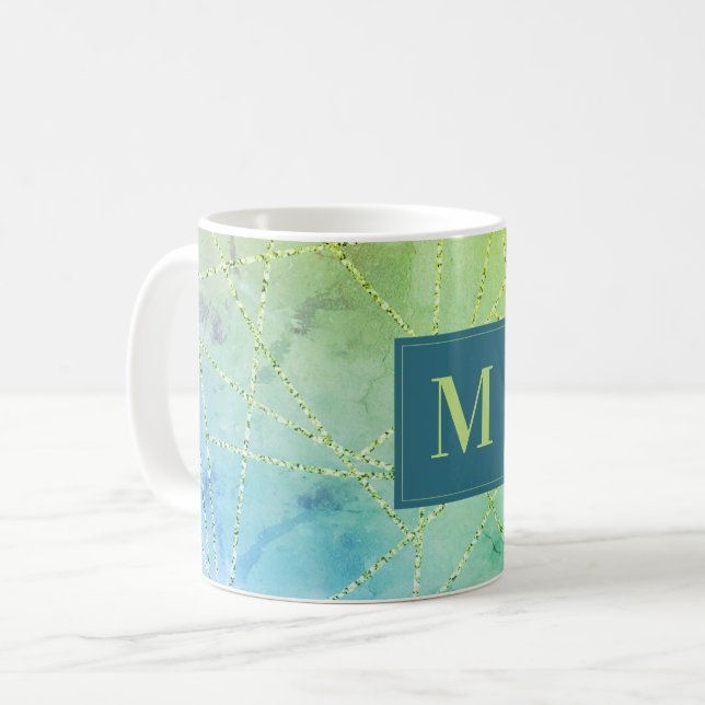 Mug Monogramme géométrique Parties scintillant Faux (Devant gauche)