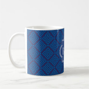 Mug Monogramme géométrique principal grec bleu chic 
