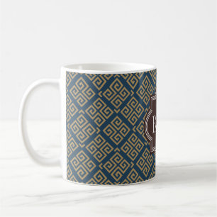Mug Monogramme géométrique principal grec brun chic de