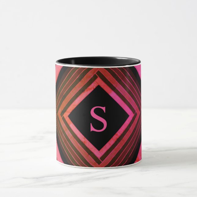 Mug Monogramme géométrique rose rustique moderne (Centre)