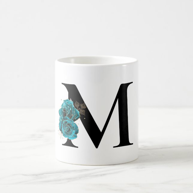 Mug Monogramme Glam Floral Turquoise Pailleté Or (Centre)