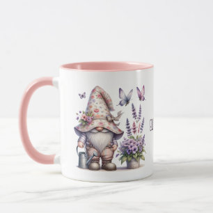 Mug Monogramme Gnome Purple Fleurs roses Papillons