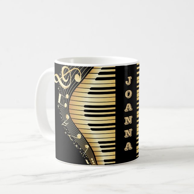 Mug Monogramme Gold Et Noir Notes Musicales Et Clé (Devant gauche)