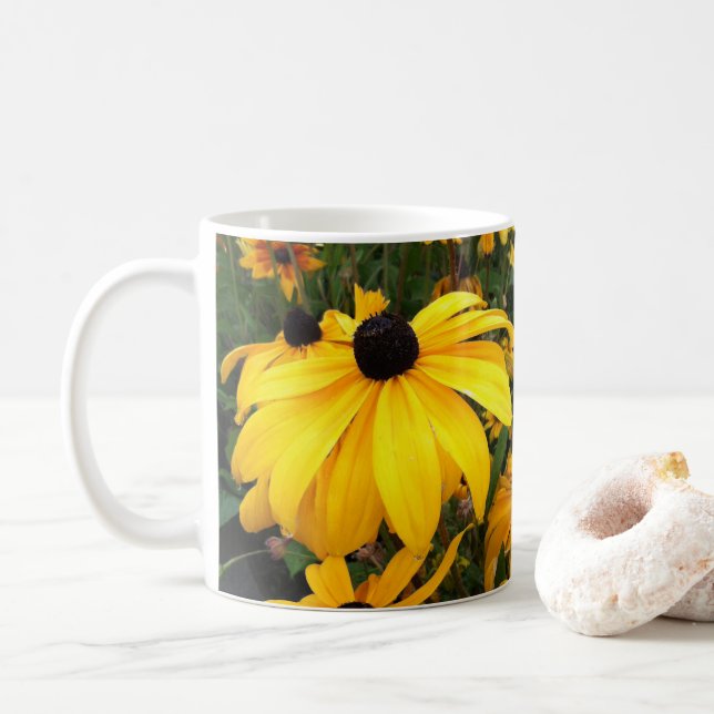 Mug Monogramme Golden Rudbeckia Black Eyed Susan Flowe (Avec donut)