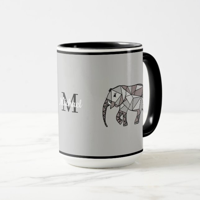 Mug Monogramme Graphique mignon Eléphant Noir personna (Devant droit)