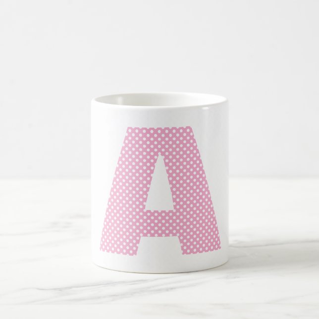 Mug Monogramme Gras en Points Polka Rose Clair et Blan (Centre)