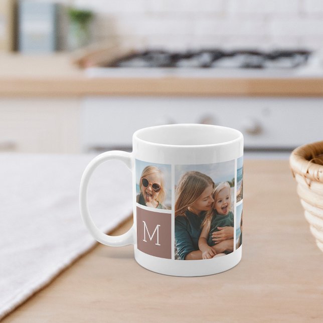 Mug Monogramme Grille Photo Collage (Créateur téléchargé)
