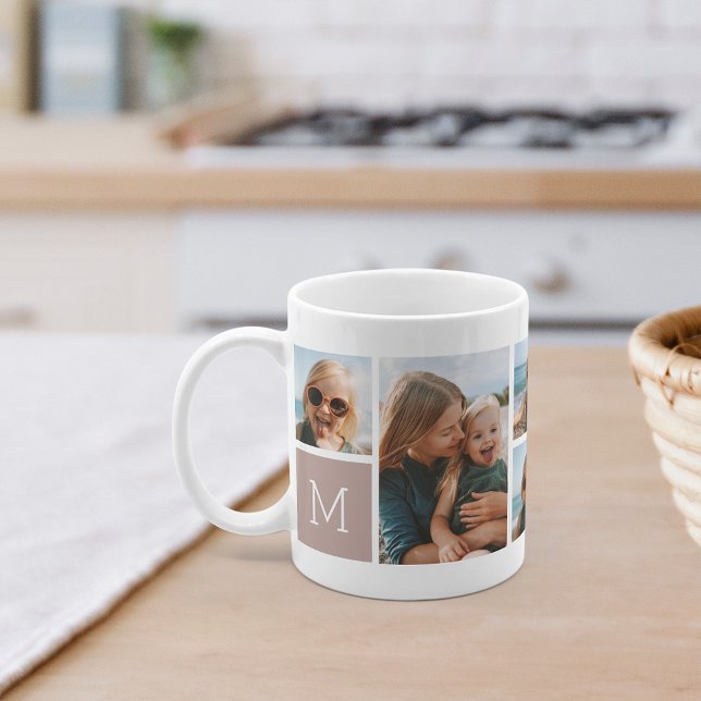 Mug Monogramme Grille Photo Collage (Créateur téléchargé)