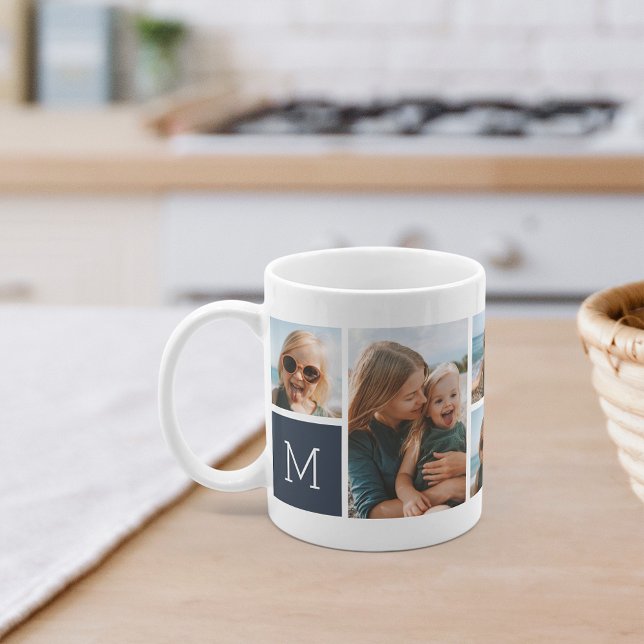 Mug Monogramme Grille Photo Collage (Créateur téléchargé)