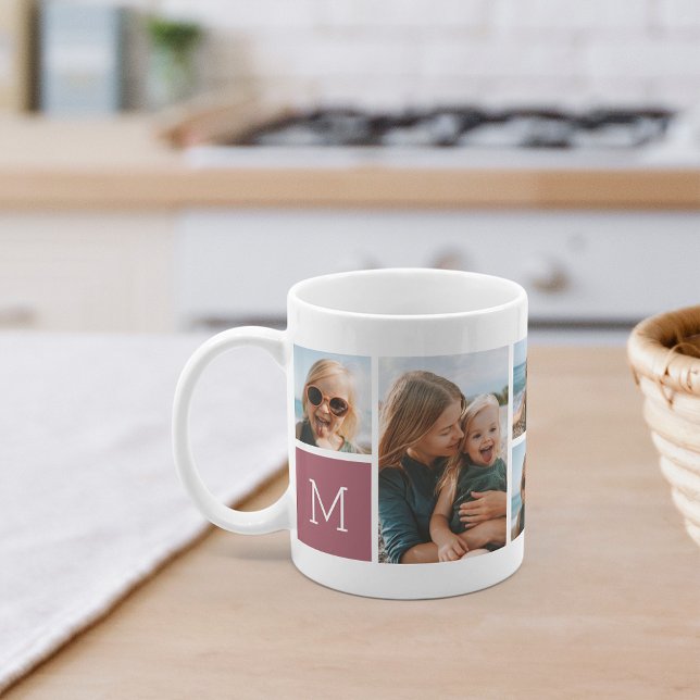 Mug Monogramme Grille Photo Collage (Créateur téléchargé)