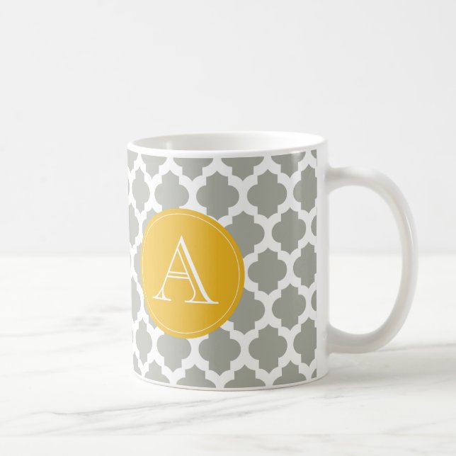 Mug Monogramme gris et blanc de jaune de moutarde de (Droite)