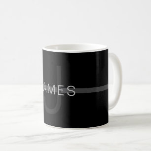 Mug Monogramme gris foncé, nom et rayure géométrique