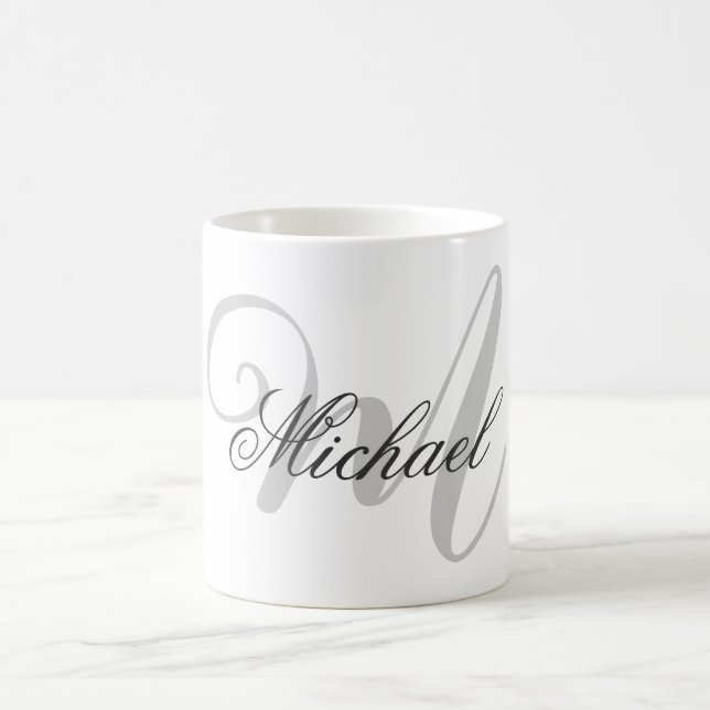 Mug Monogramme gris minimaliste Plain Chic (Centre)