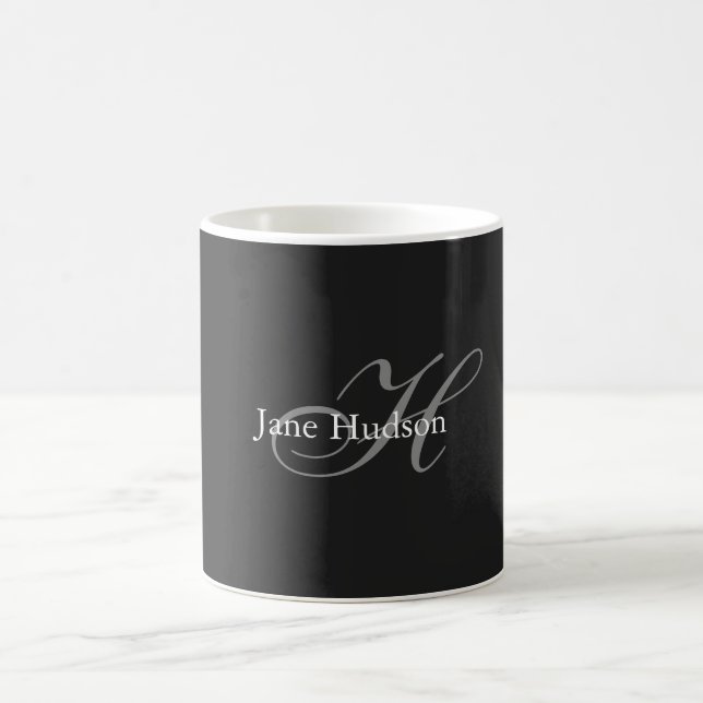 Mug Monogramme gris noir simple cadeau spécial simple (Centre)