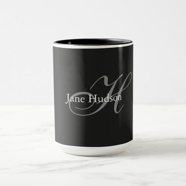 Mug Monogramme gris noir simple cadeau spécial simple (Centre)
