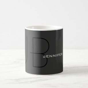 Mug Monogramme Gris Noir Votre Nom (Jennifer)
