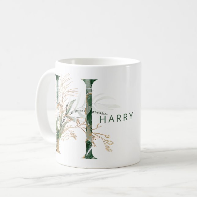 Mug Monogramme "H" d'Eucalyptus Botanique D'Or Personn (Devant gauche)