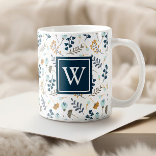 Mug Monogramme Hiver Floral Botanique Marine