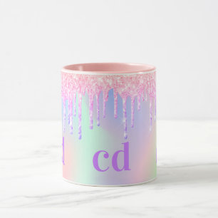 Mug Monogramme holographique licorne parties scintilla