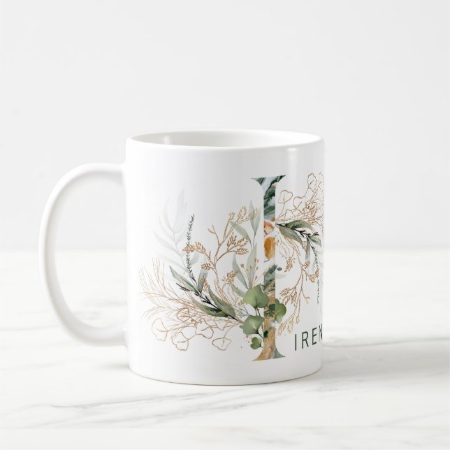Mug Monogramme "I" d'Eucalyptus Botanique Or Personnal (Gauche)