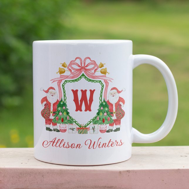 Mug Monogramme Initial Arbre de Noël en aquarelle (Créateur téléchargé)
