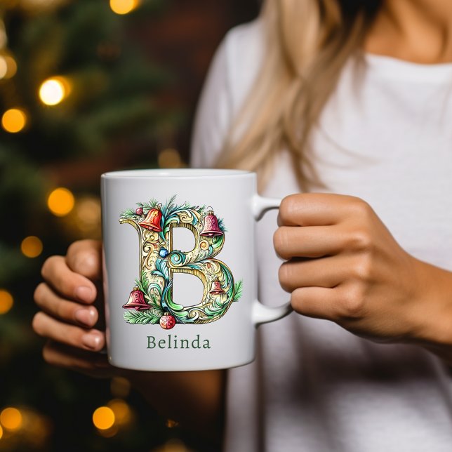 Mug Monogramme initial B de Noël personnalisé (Personalized Christmas B Initial Monogram Coffee Mug)
