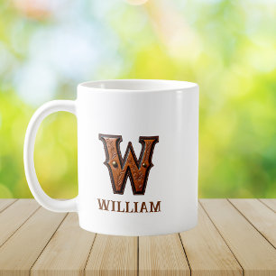 Mug Monogramme Initial Cuir Occidental Travail W