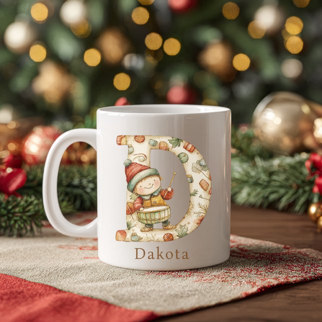 Mug Monogramme initial de Noël personnalisé D (Personalized Christmas D Initial Monogram Coffee Mug)