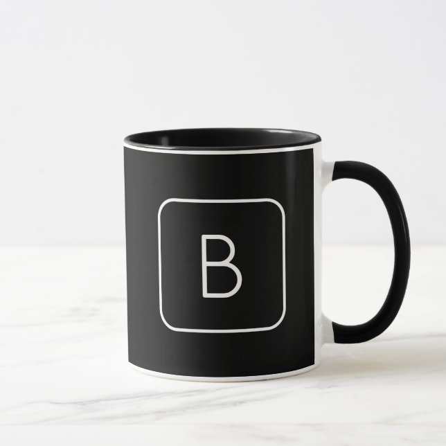 Mug Monogramme Initial De Style Moderne | Blanc & Noir (Droite)