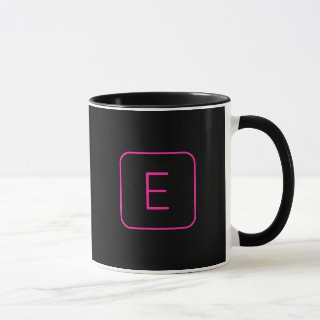 Mug Monogramme Initial De Style Moderne | Rose Et Noir (Droite)