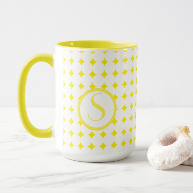 Mug Monogramme Initial Diamants Jaune Clair Moderne (Avec donut)