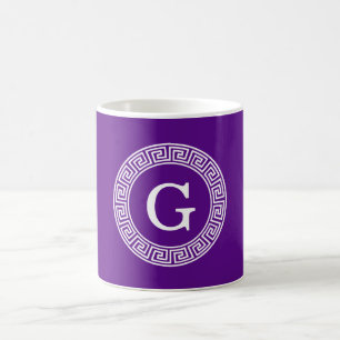 Mug Monogramme initial du cadre de ligne clé grecque v
