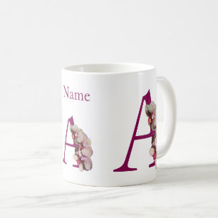 Mug Monogramme Initial Élégant A Orchidée Personnalisé