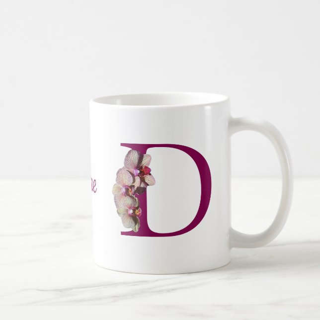 Mug Monogramme Initial Élégant Orchidée D Personnalisé (Droite)