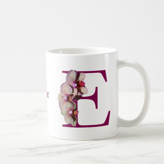 Mug Monogramme Initial Élégant Orchidée E Personnalisé (Droite)