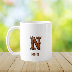 Mug Monogramme initial en cuir occidental travaillé N