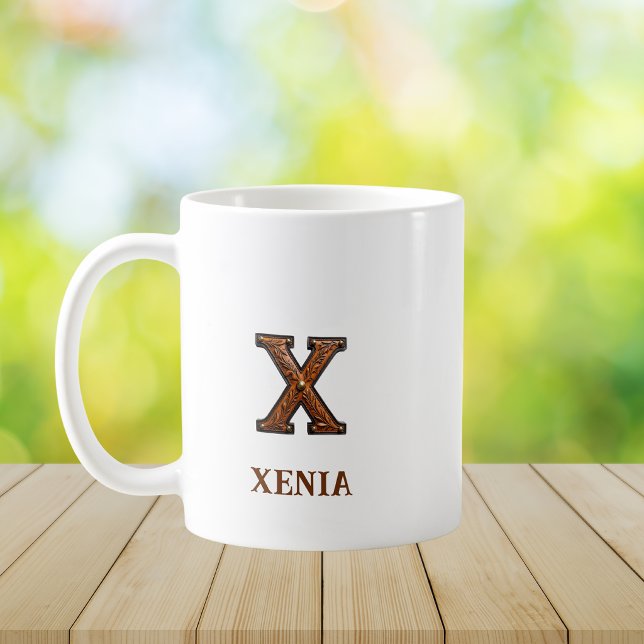 Mug Monogramme initial en cuir occidental travaillé X (Créateur téléchargé)