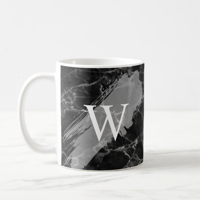 Mug Monogramme Initial En Marbre Noir (Gauche)