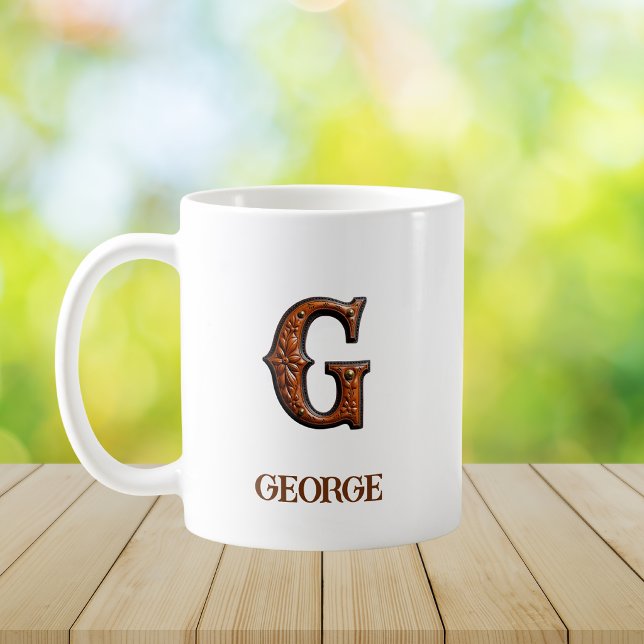 Mug Monogramme Initial G Cuir Occidental Travaillé (Créateur téléchargé)