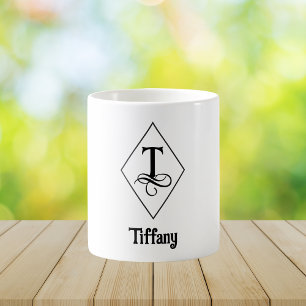 Mug Monogramme Initial Géométrique Élégant T